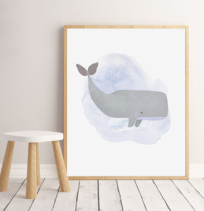 Watercolour Big Fish -Whale - Digital File